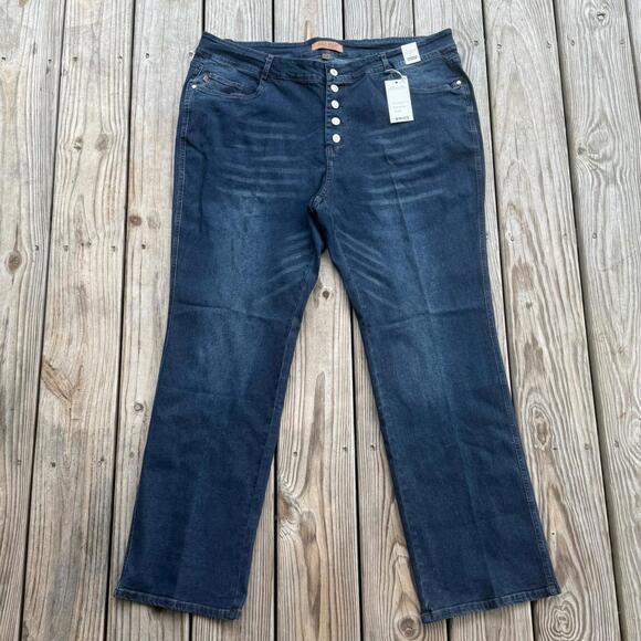Judy Blue High Rise Button-Fly Straight Leg Jeans Dark Blue Women's Size 20W - Picture 1 of 11